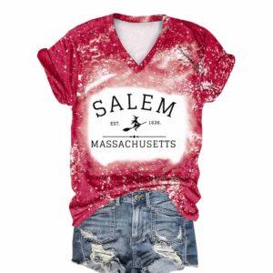 Women's Salem Massachusetts Tie Dye Print V-Neck T-Shirt 2 Women's Salem Massachusetts Tie Dye Print V Neck T Shirt