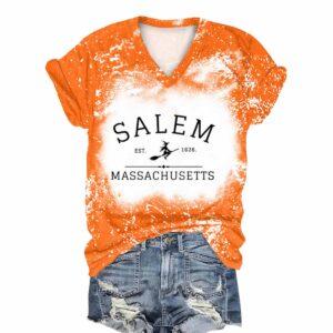 Women's Salem Massachusetts Tie Dye Print V-Neck T-Shirt 1 Women's Salem Massachusetts Tie Dye Print V Neck T Shirt