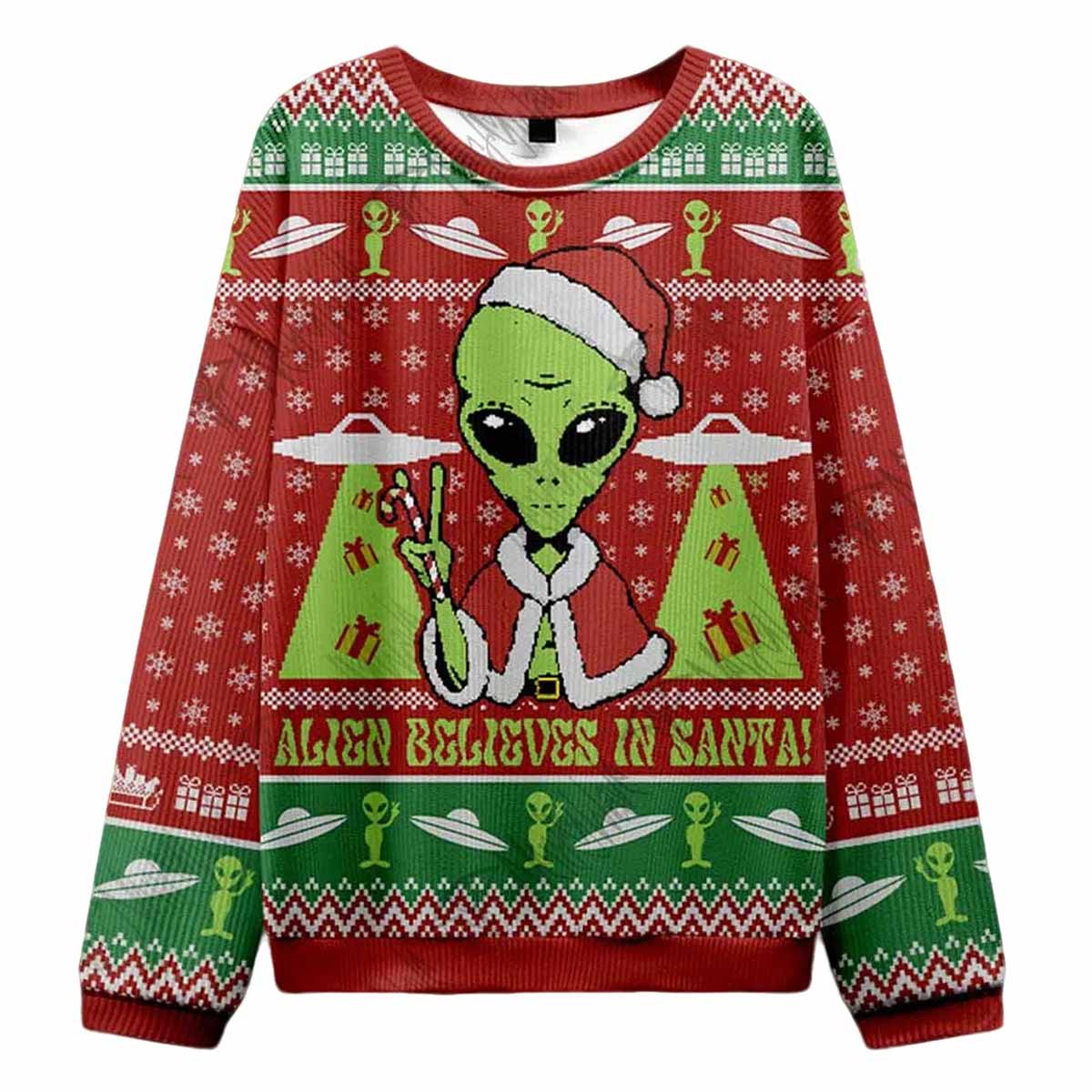 Alien Believes in Santa Ugly Christmas Sweater Alien Believes in Santa Ugly Christmas Sweater