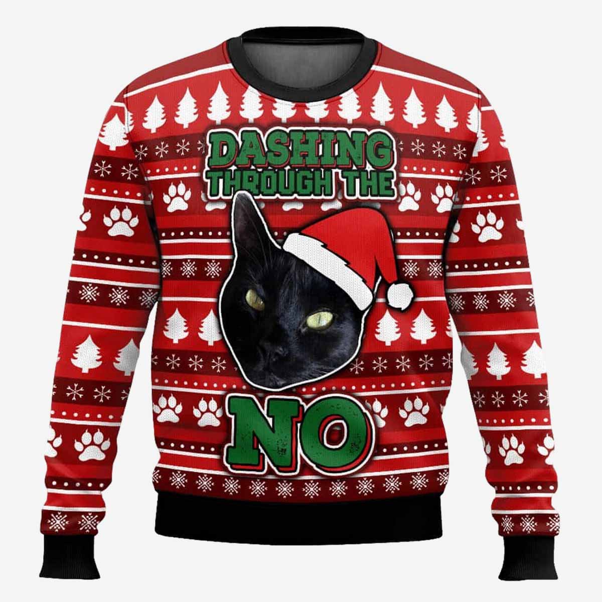 Black Cat Dashing Through The No Ugly Christmas Sweater Black Cat Dashing Through The No Ugly Christmas Sweater