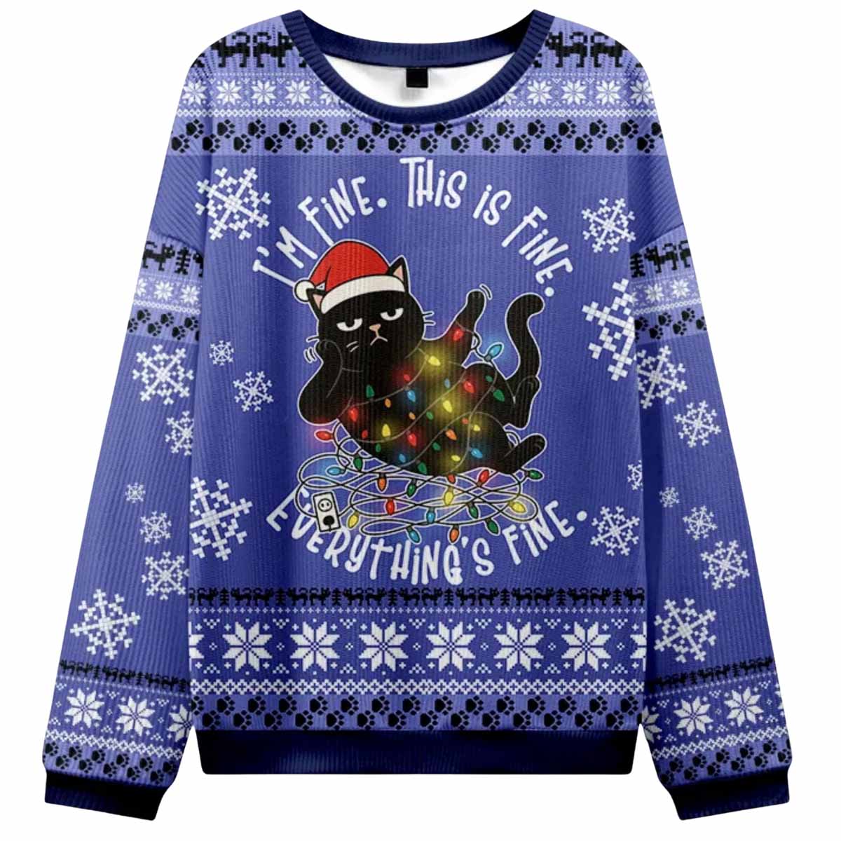 Black Cat I’m Fine This Is Fine Everything’s Fine Ugly Christmas Sweater Black Cat Im Fine This Is Fine Everythings Fine Ugly Christmas Sweater