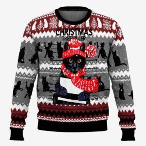 Black Cat Tree Killer Ugly Christmas Sweater