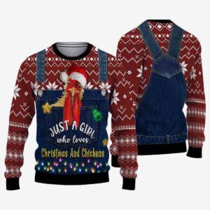 Chicken Just a Girl Who Loves Christmas And Chickens Ugly Christmas Sweater Chicken Just a Girl Who Loves Christmas And Chickens Ugly Christmas Sweater