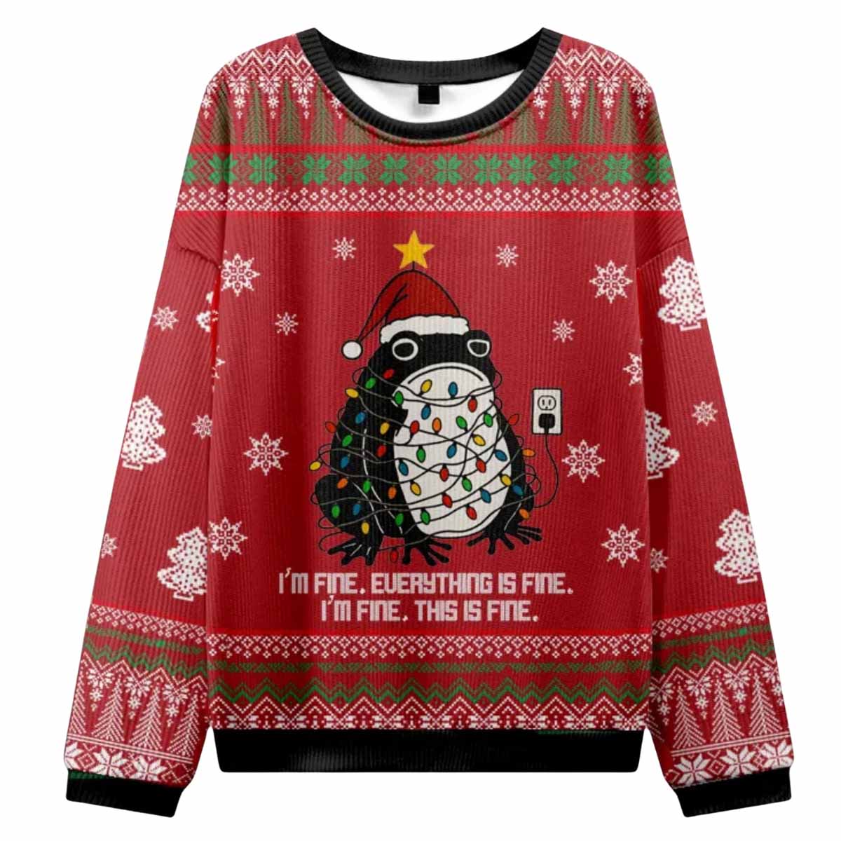 Funny Frog Lights Everything Is Fine Christmas Ugly Sweater Funny Frog Lights Everything Is Fine Christmas Ugly Sweater