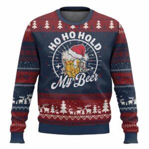 Ho Ho Hold My Beer Vintage Mug Santa Hat Ugly Christmas Sweater
