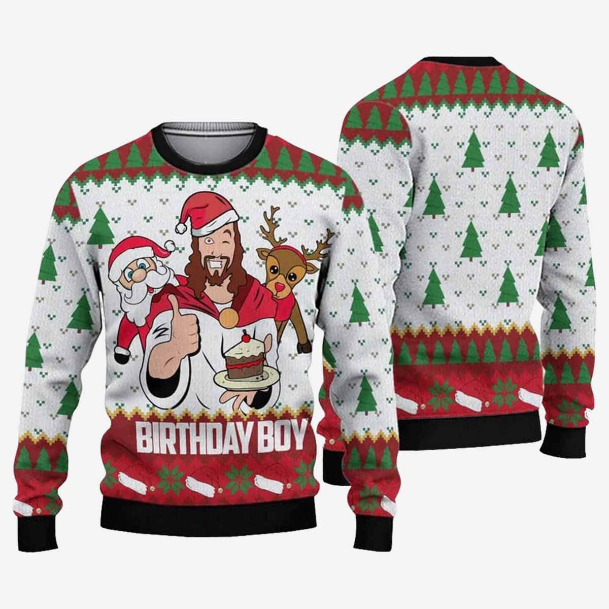 Jesus Birthday Boy Ugly Christmas Sweater Jesus Birthday Boy Ugly Christmas Sweater
