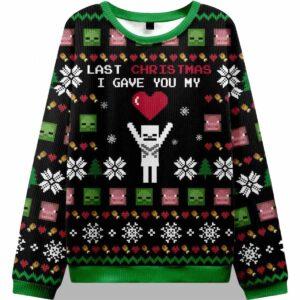 Last Christmas I Give You My World Black Ugly Christmas Sweater