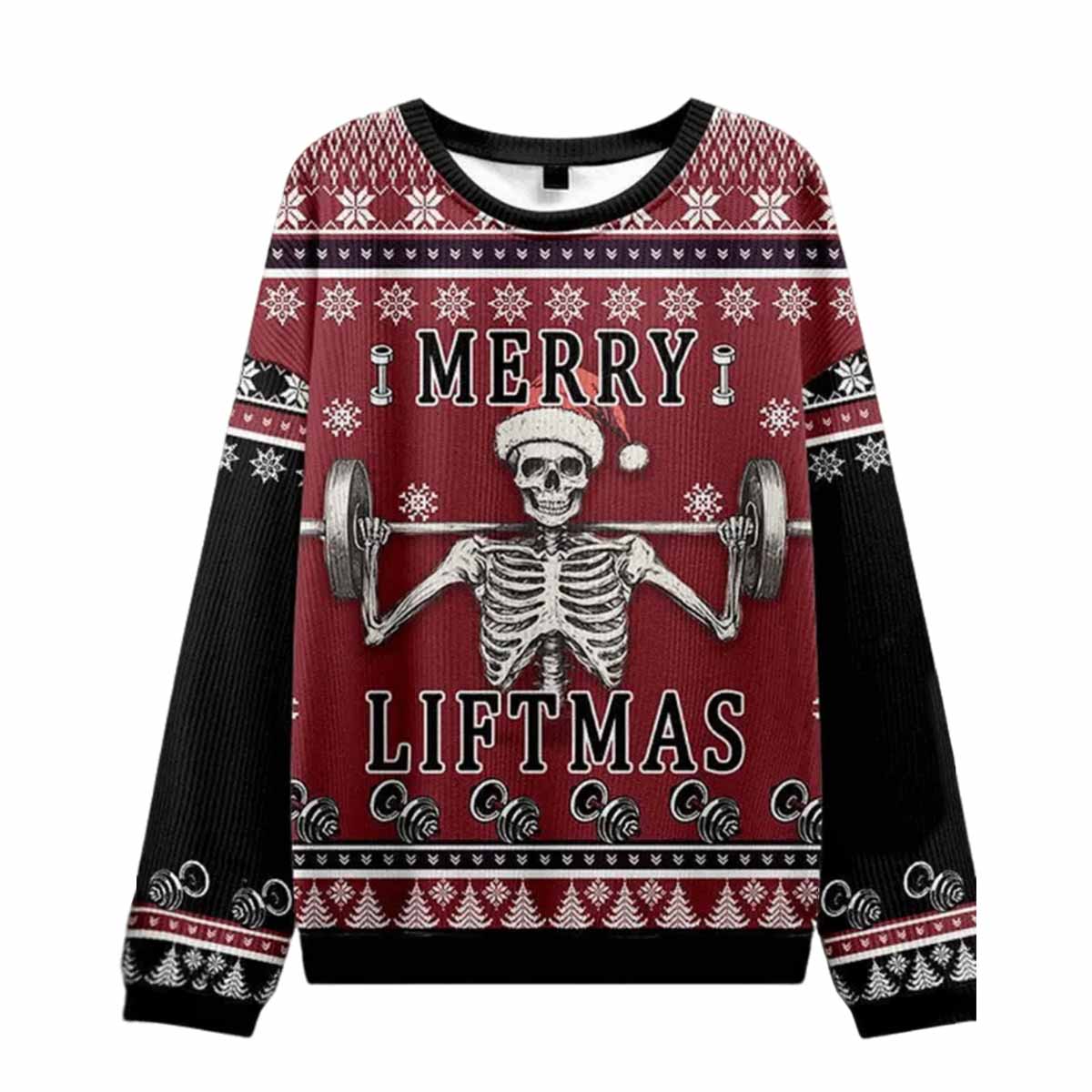 Merry Liftmas Skeleton Lifting Ugly Christmas Sweater Merry Liftmas Skeleton Lifting Ugly Christmas Sweater