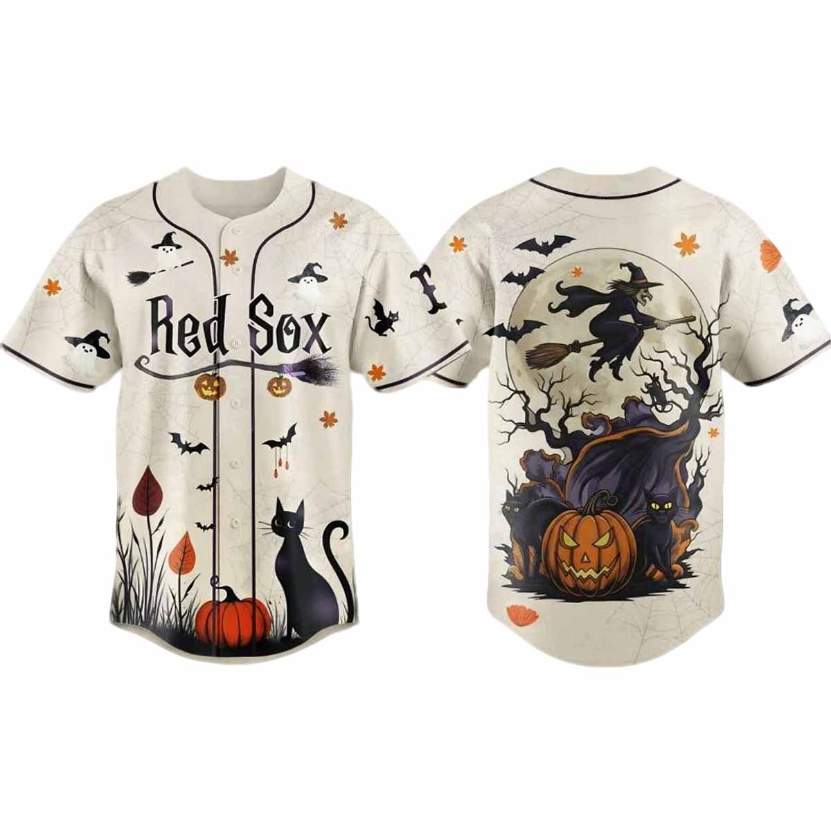 Red Sox Haunted Night Halloween Black Cat Pumpkin Jersey Red Sox Haunted Night Halloween Black Cat Pumpkin Jersey