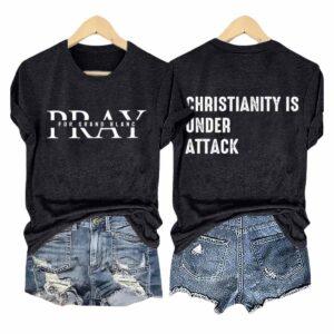 Retro Christianity Is Under Attack Pray For Grand Blanc Michigan Print T-Shirt Retro Christianity Is Under Attack Pray For Grand Blanc Michigan Print T-Shirt