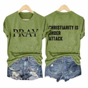 Retro Christianity Is Under Attack Pray For Grand Blanc Michigan Print T Shirt