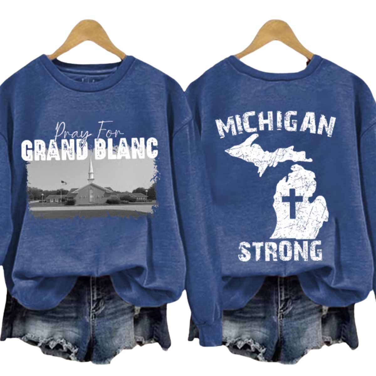Retro Michigan Strong Pray For Michigan Grand Blanc Print Sweatshirt Retro Michigan Strong Pray For Michigan Grand Blanc Print Sweatshirt