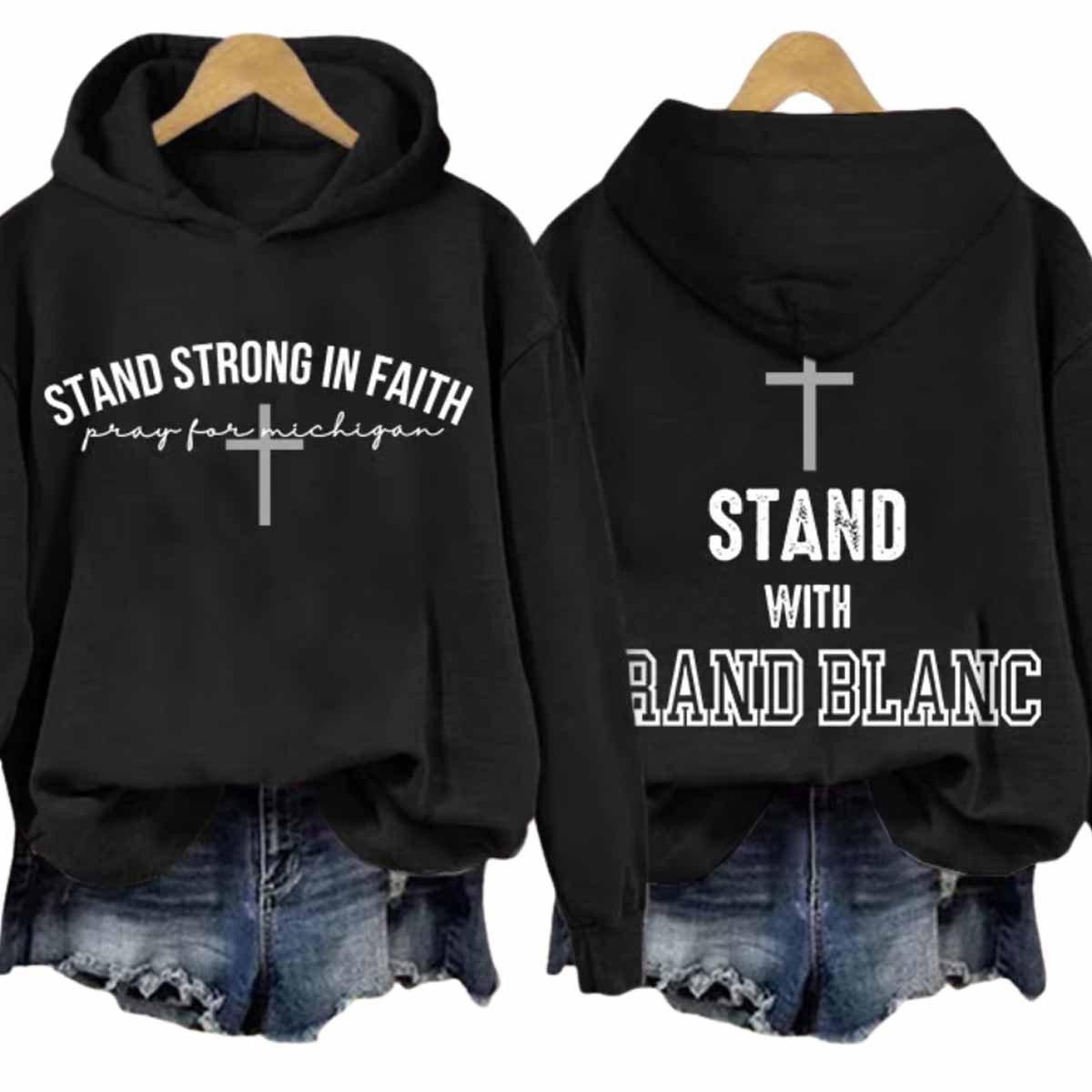 Retro Stand Strong In Faith Pray For Michigan Stand With Grand Blanc Print Hoodie Retro Stand Strong In Faith Pray For Michigan Stand With Grand Blanc Print Hoodie