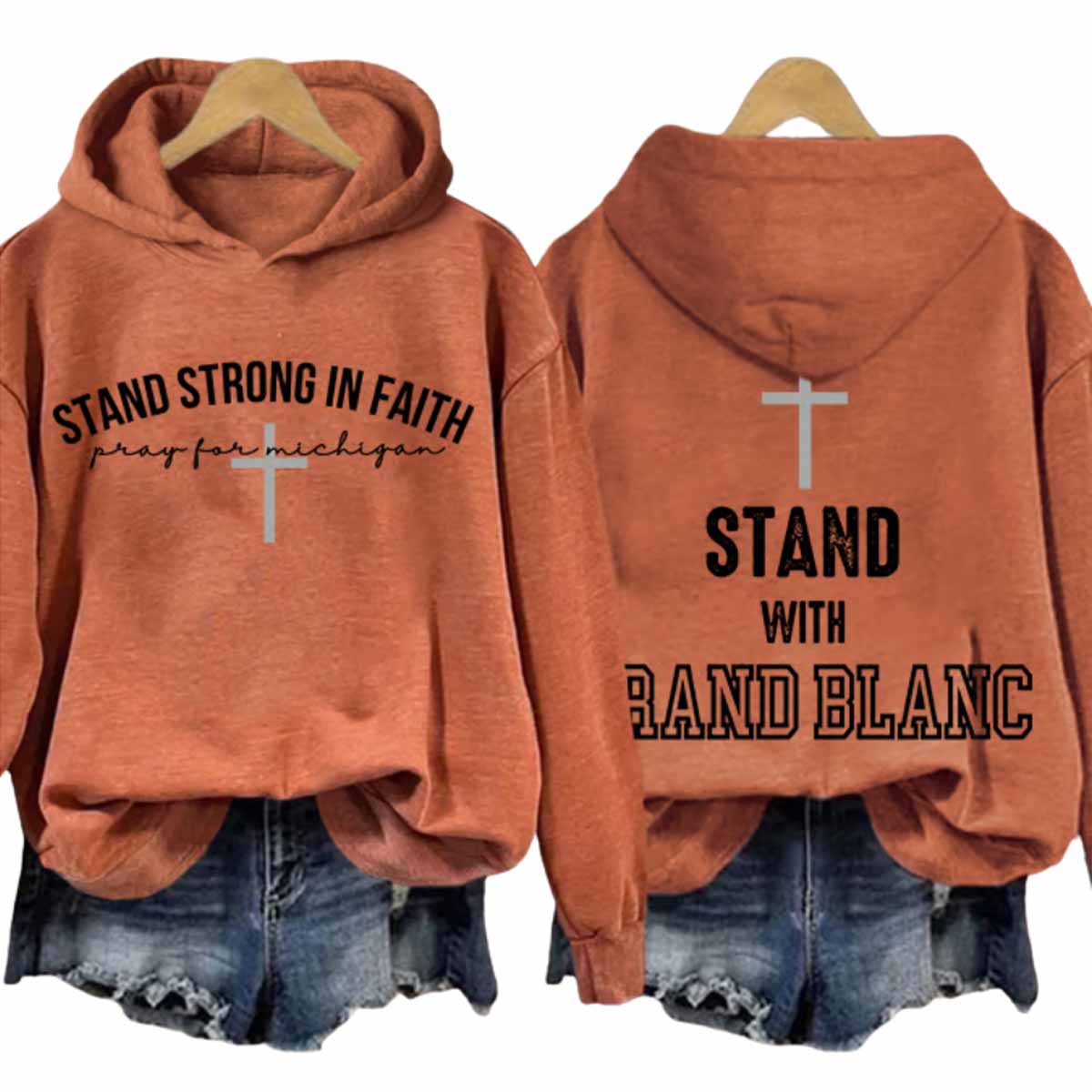 Retro Stand Strong In Faith Pray For Michigan Stand With Grand Blanc Print Hoodie Retro Stand Strong In Faith Pray For Michigan Stand With Grand Blanc Print Hoodie