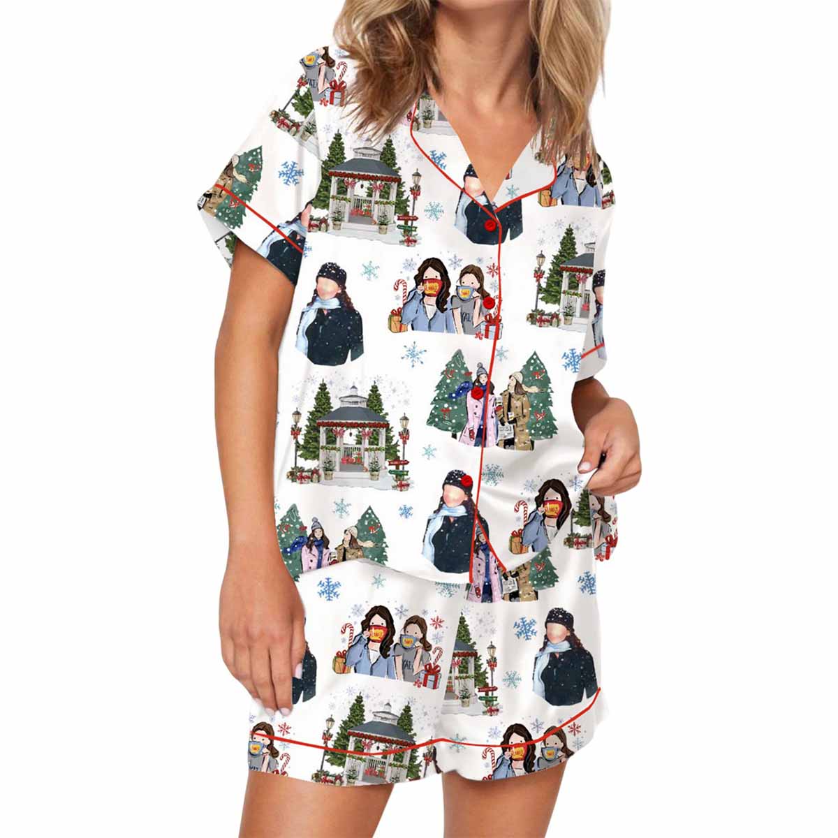 Stars Hollow Christmas Silky Satin Pajama Set Stars Hollow Christmas Silky Satin Pajama Set
