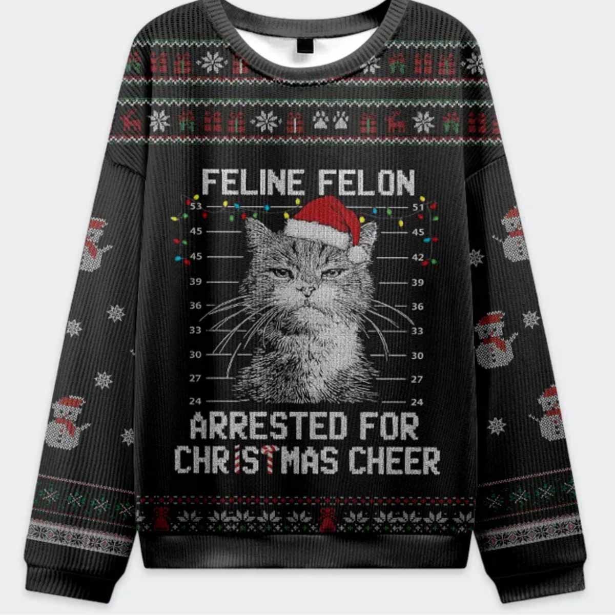 The Arrested Cat Christmas Ugly Sweater The Arrested Cat Christmas Ugly Sweater