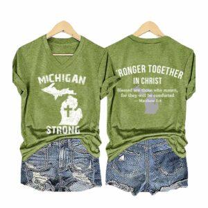 V Neck Retro Michigan Strong Pray For Grand Blanc Stronger Together In Christ Shirt47