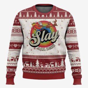 Xmas LGBT Slay All Day Sleigh Rainbow Ugly Christmas Sweater Xmas LGBT Slay All Day Sleigh Rainbow Ugly Christmas Sweater