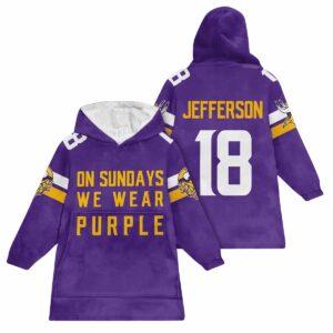 18 On Sunday We Wear Vikings Football Unisex Blanket Hoodie