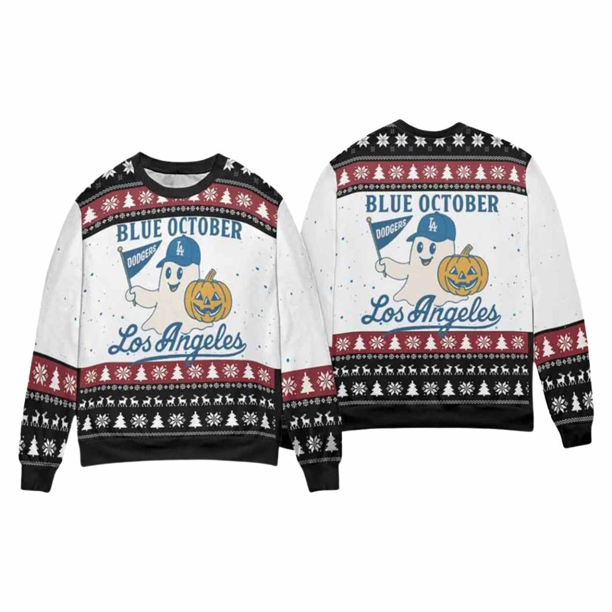 2025 Dodgers October Ghost Ugly Christmas Sweater 2025 Dodgers October Ghost Ugly Christmas Sweater