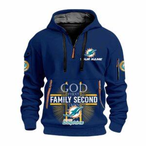 2025 God First Family Second Then Dolphins Quarter Zip Hoodie