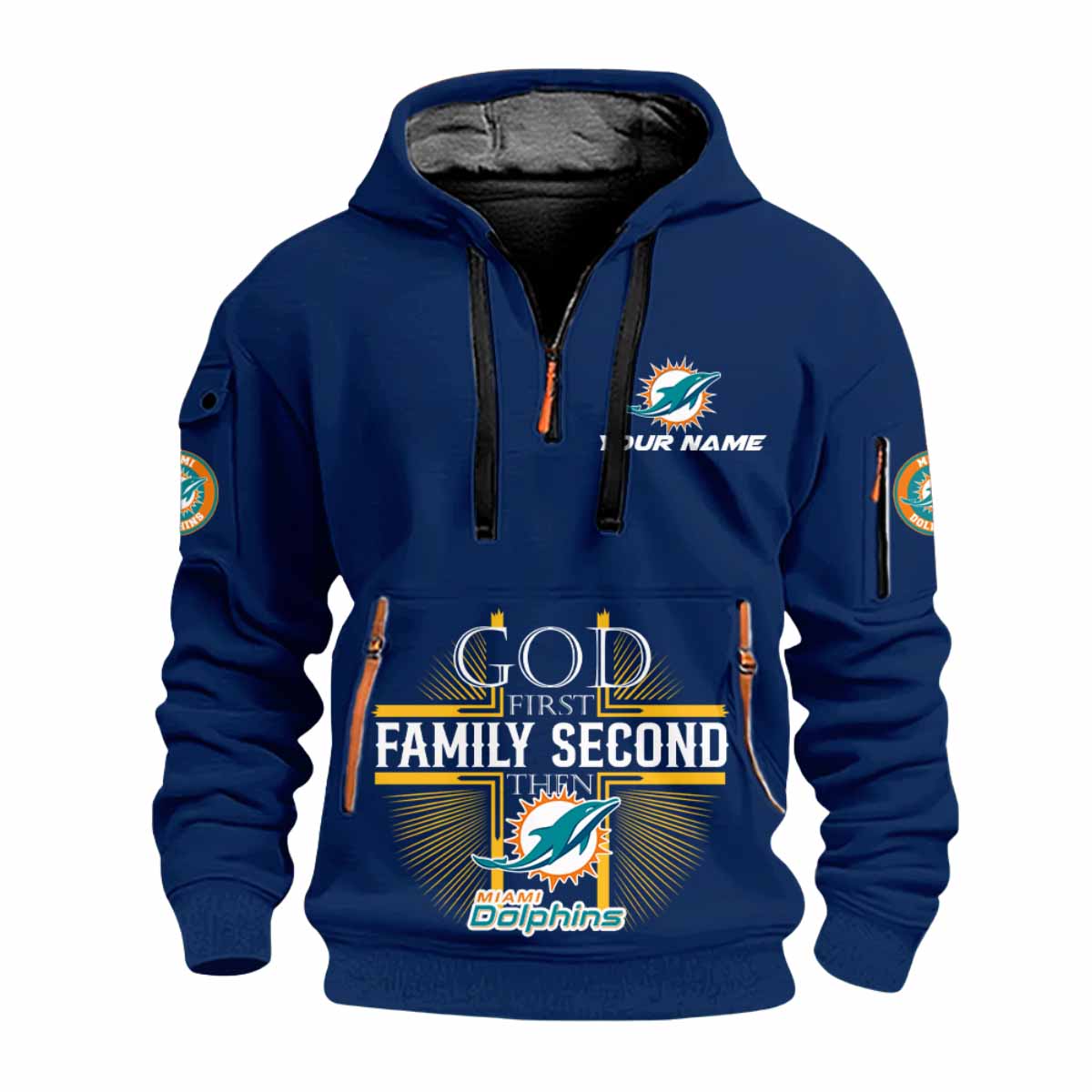 2025 God First Family Second Then Dolphins Quarter Zip Hoodie 2025 God First Family Second Then Dolphins Quarter Zip Hoodie