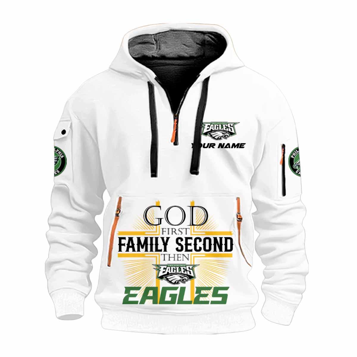 2025 God First Family Second Then Eagles Quarter Zip Hoodie 2025 God First Family Second Then Eagles Quarter Zip Hoodie