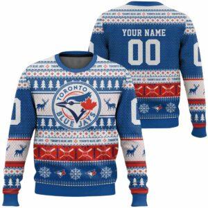 2025 Personalized Blue Jays Baseball Ugly Christmas Sweater