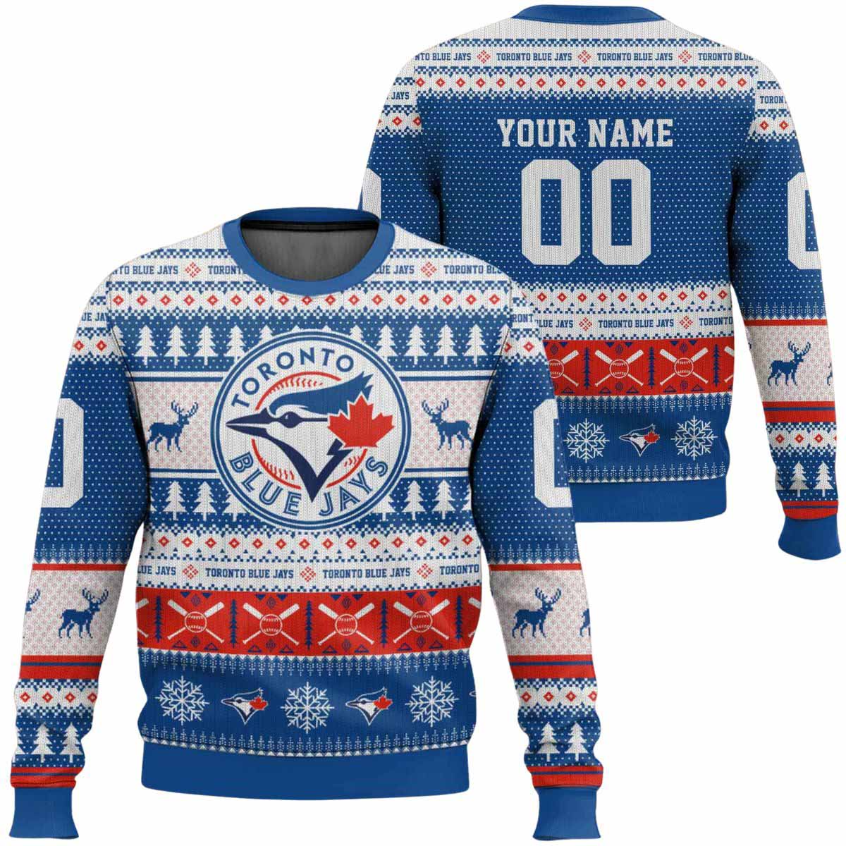 2025 Personalized Blue Jays Baseball Ugly Christmas Sweater 2025 Personalized Blue Jays Baseball Ugly Christmas Sweater