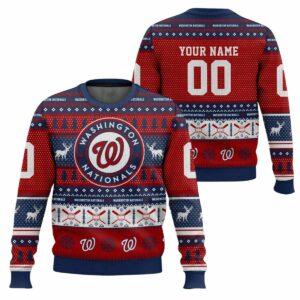 2025 Personalized Nationals Baseball Ugly Christmas Sweater 2025 Personalized Nationals Baseball Ugly Christmas Sweater