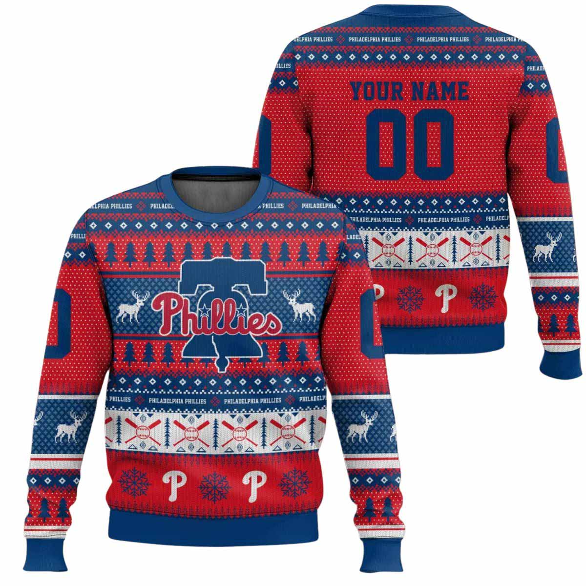 2025 Personalized Phillies Baseball Ugly Christmas Sweater 2025 Personalized Phillies Baseball Ugly Christmas Sweater