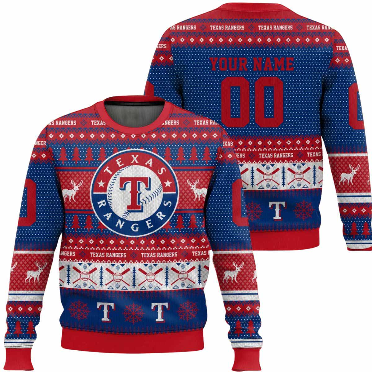 2025 Personalized Rangers Baseball Ugly Christmas Sweater 2025 Personalized Rangers Baseball Ugly Christmas Sweater