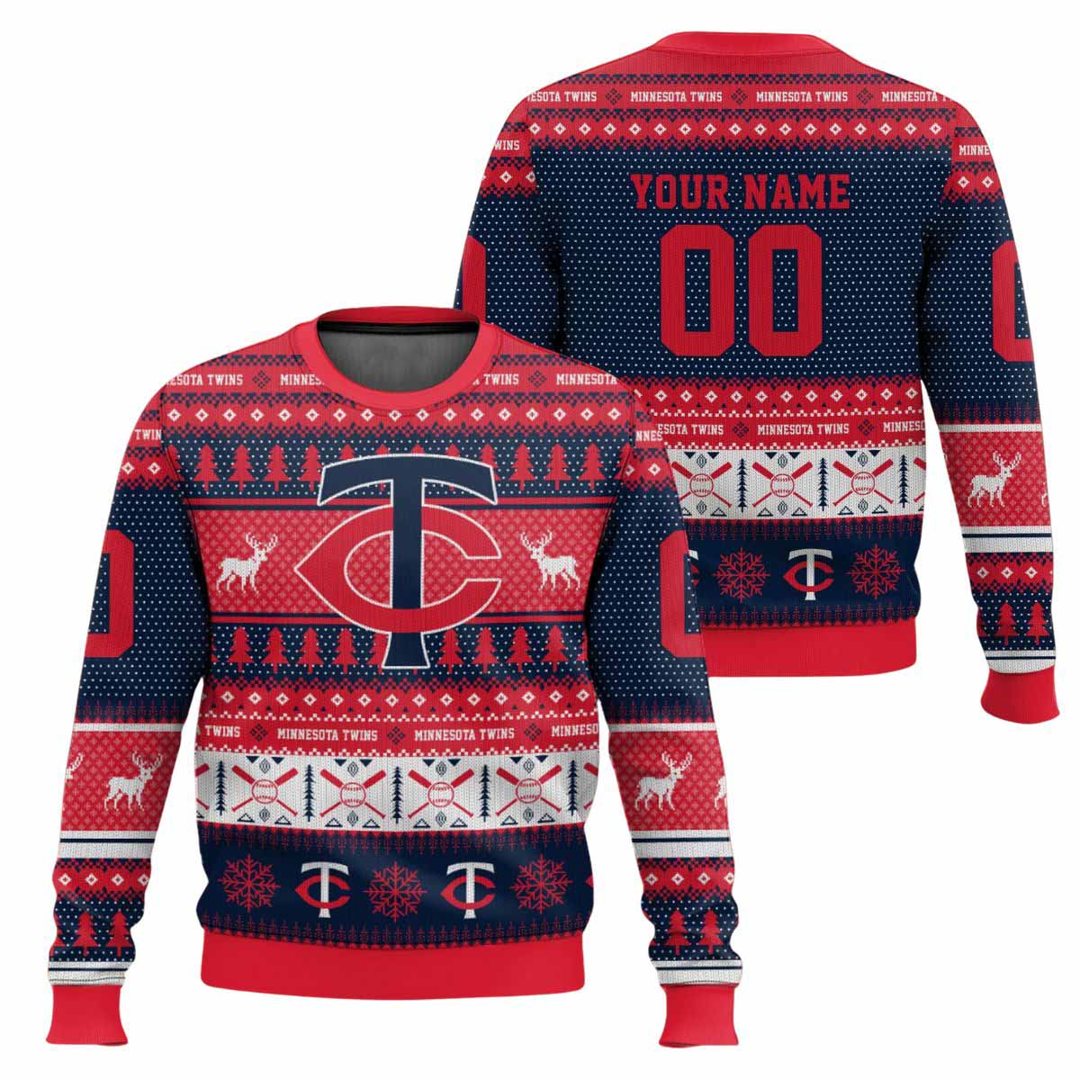 2025 Personalized Twins Baseball Ugly Christmas Sweater 2025 Personalized Twins Baseball Ugly Christmas Sweater