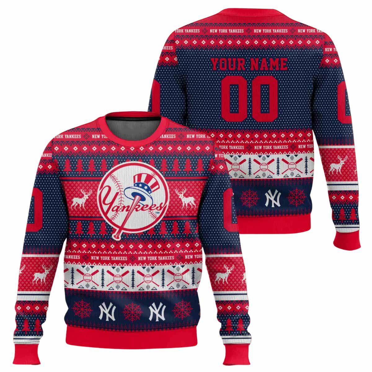 2025 Personalized Yankees Baseball Ugly Christmas Sweater 2025 Personalized Yankees Baseball Ugly Christmas Sweater