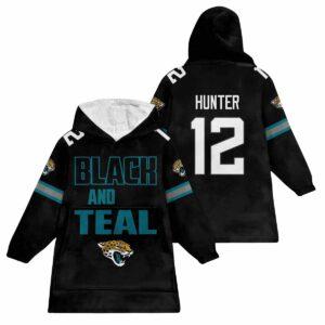 Black And Teal 12 Jacksonville Football Unisex Blanket Hoodie Black And Teal 12 Jacksonville Football Unisex Blanket Hoodie