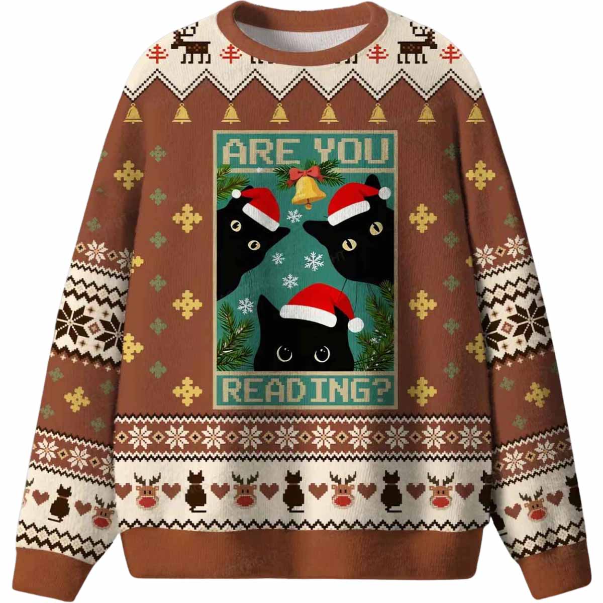Black Cat Are You Reading Ugly Christmas Sweater Black Cat Are You Reading Ugly Christmas Sweater