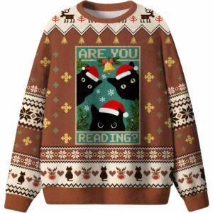 Black Cat Are You Reading Ugly Sweater Black Cat Are You Reading Ugly Sweater