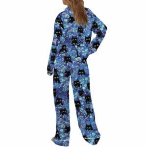 Black Cats Silky Satin Pajama Set