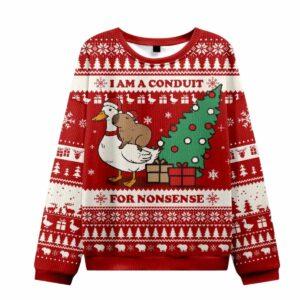 Capybara Riding Goose I Am A Conduit For Nonsense Christmas Sweater Capybara Riding Goose I Am A Conduit For Nonsense Christmas Sweater