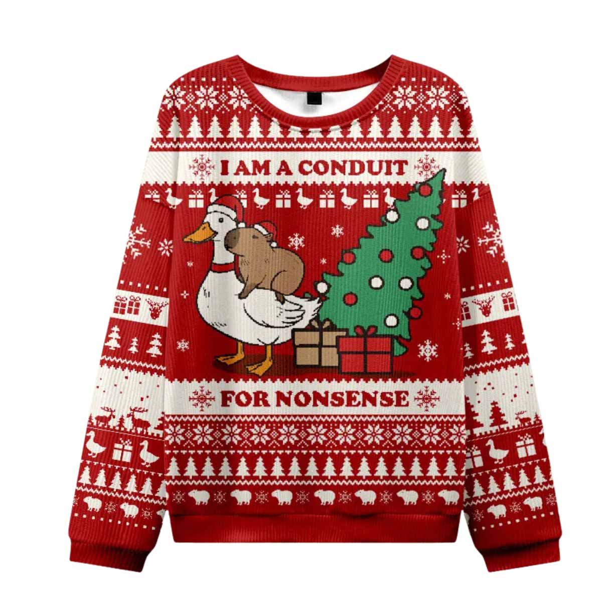 Capybara Riding Goose I Am A Conduit For Nonsense Christmas Sweater Capybara Riding Goose I Am A Conduit For Nonsense Christmas Sweater