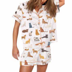 Cat Breeds Short Sleeve Satin Pajama Set Cat Breeds Short Sleeve Satin Pajama Set