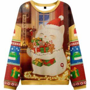 Cat Holding Gift Ugly Christmas Sweater Cat Holding Gift Ugly Christmas Sweater
