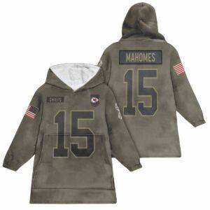 Chiefs 15 Mahomes Football Blanket Hoodie Chiefs 15 Mahomes Football Blanket Hoodie
