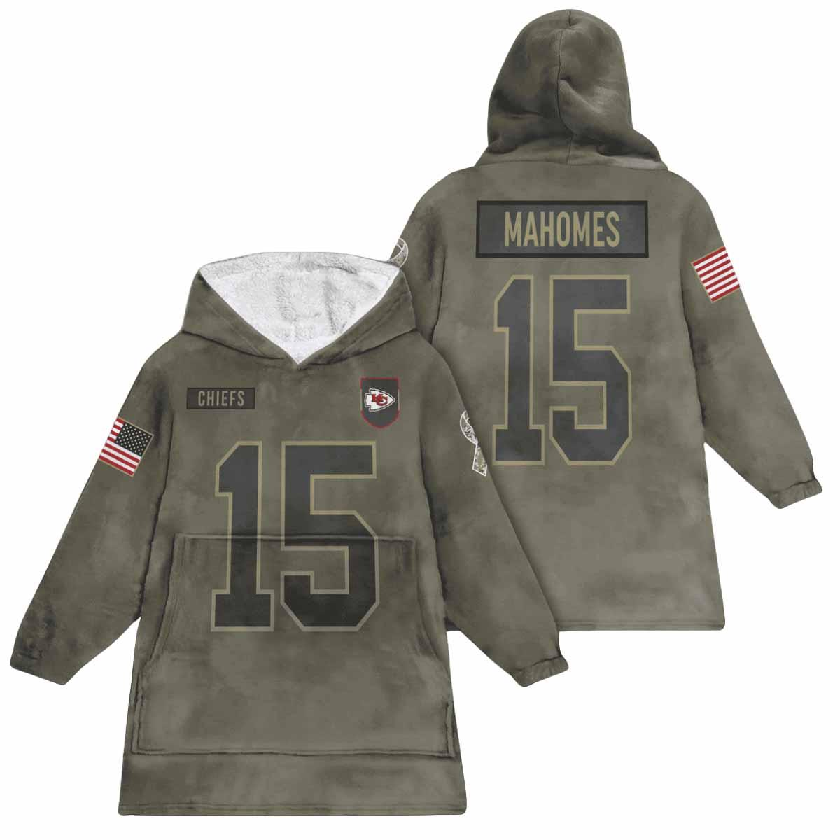Chiefs 15 Mahomes Football Blanket Hoodie Chiefs 15 Mahomes Football Blanket Hoodie