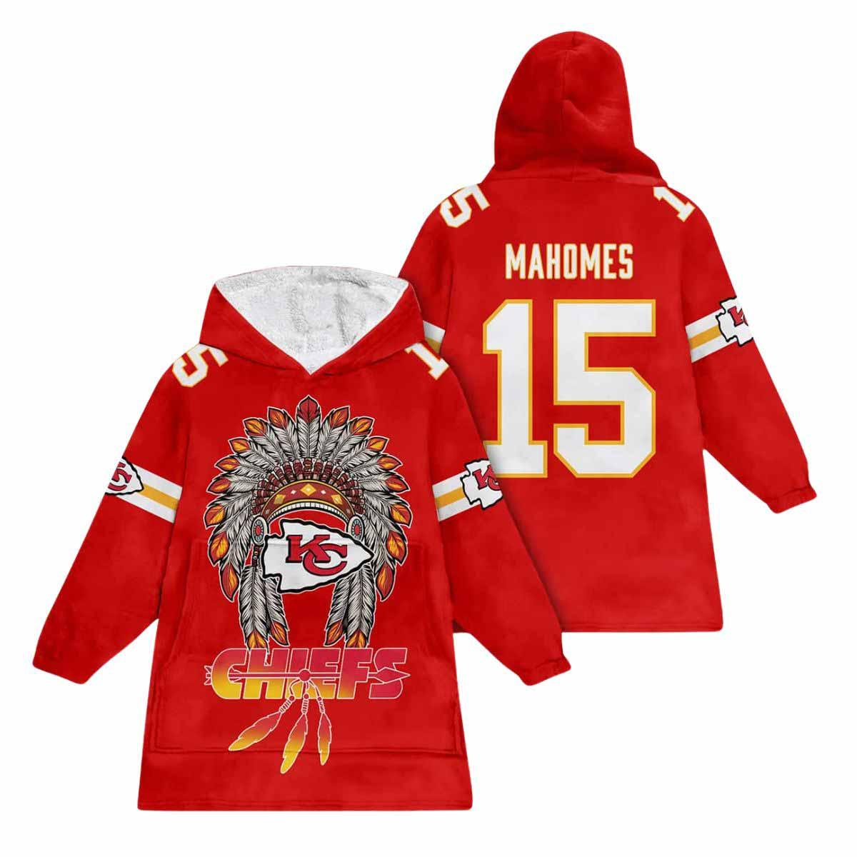 Chiefs Native American Mahomes 15 Unisex Blanket Hoodie Chiefs Native American Mahomes 15 Unisex Blanket Hoodie