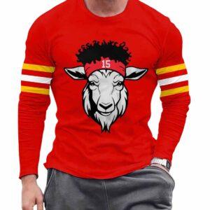 Chiefs Patrick Mahomes GOAT Casual Rugby Long Sleeved Cheering T-Shirt Chiefs Patrick Mahomes GOAT Casual Rugby Long Sleeved Cheering T-Shirt