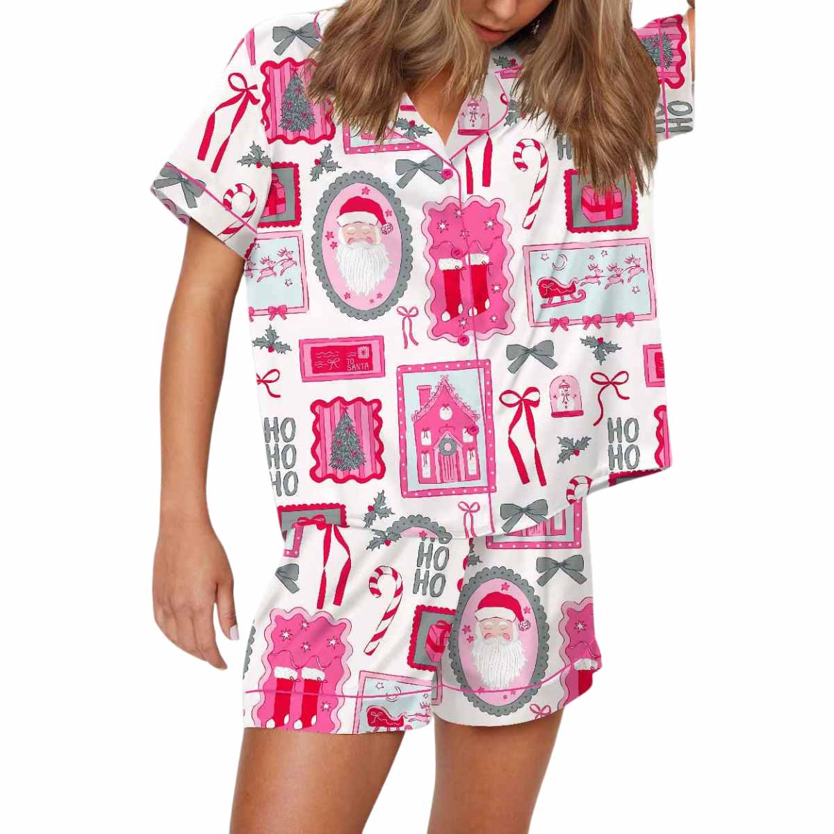 Christmas Bow Silky Satin Pajama Set Christmas Bow Silky Satin Pajama Set