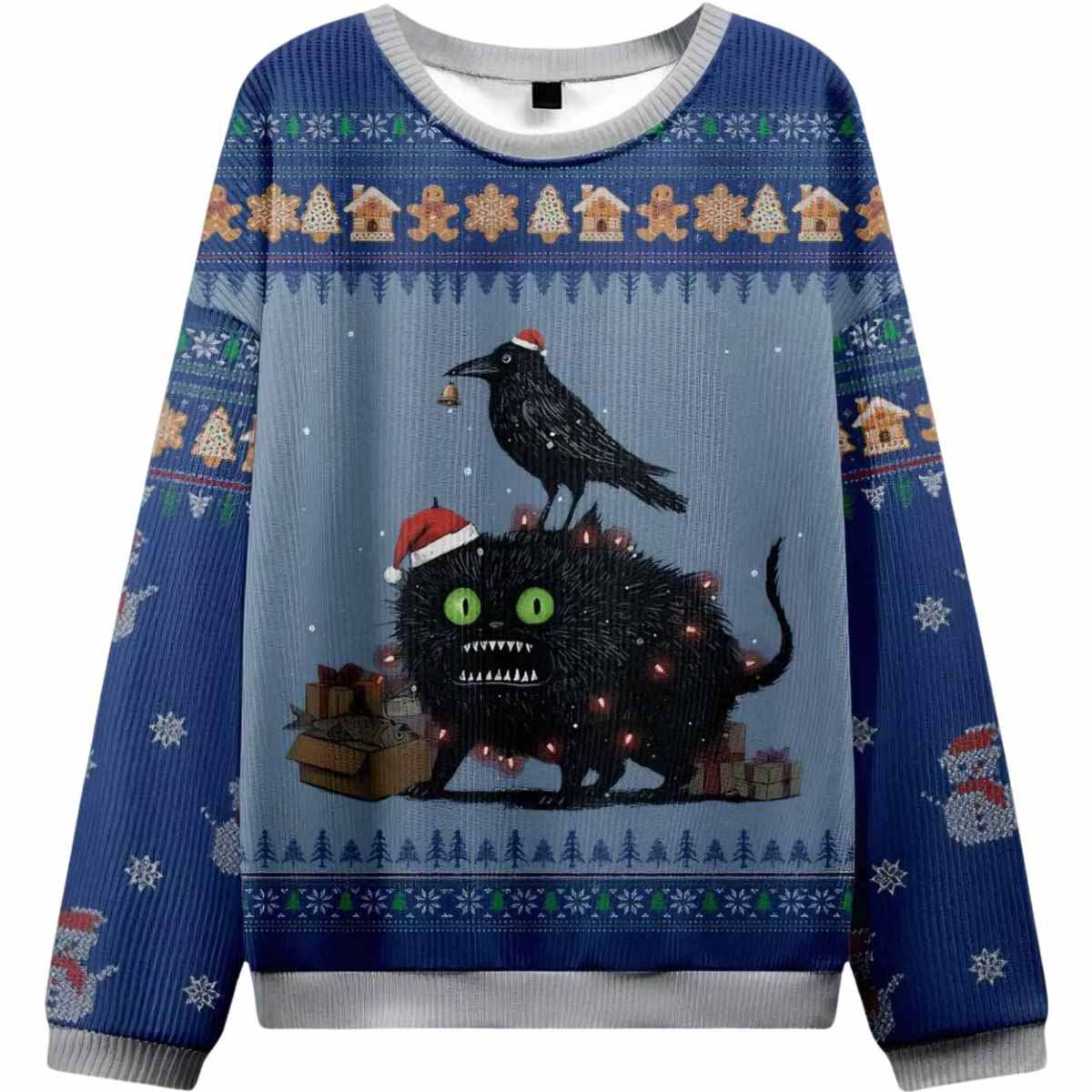 Christmas Chaos Cat Crow And Fish Unite Ugly Christmas Sweater Christmas Chaos Cat Crow And Fish Unite Ugly Christmas Sweater