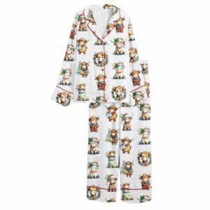 Christmas Highland Cow Satin Pajama Set
