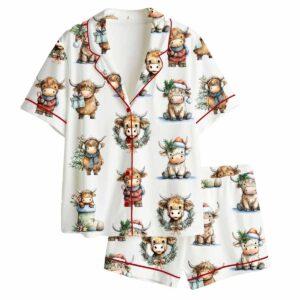 Christmas Highland Cow Satin Pajama Set 1 Christmas Highland Cow Satin Pajama Set